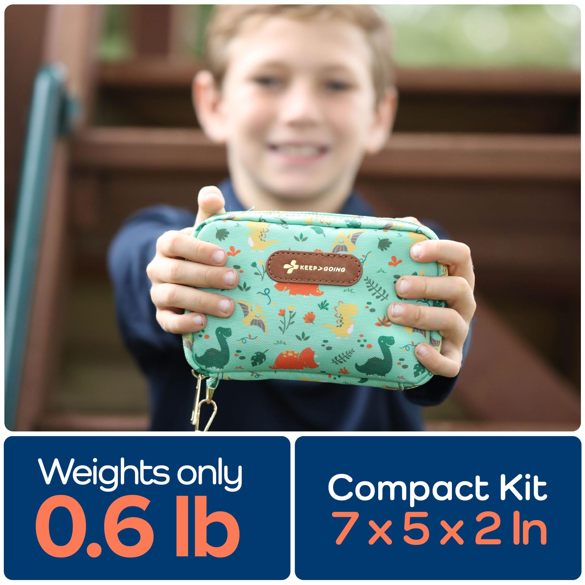 KeepGoing Travel First Aid Kit for Kids in backpack for school trips and adventures