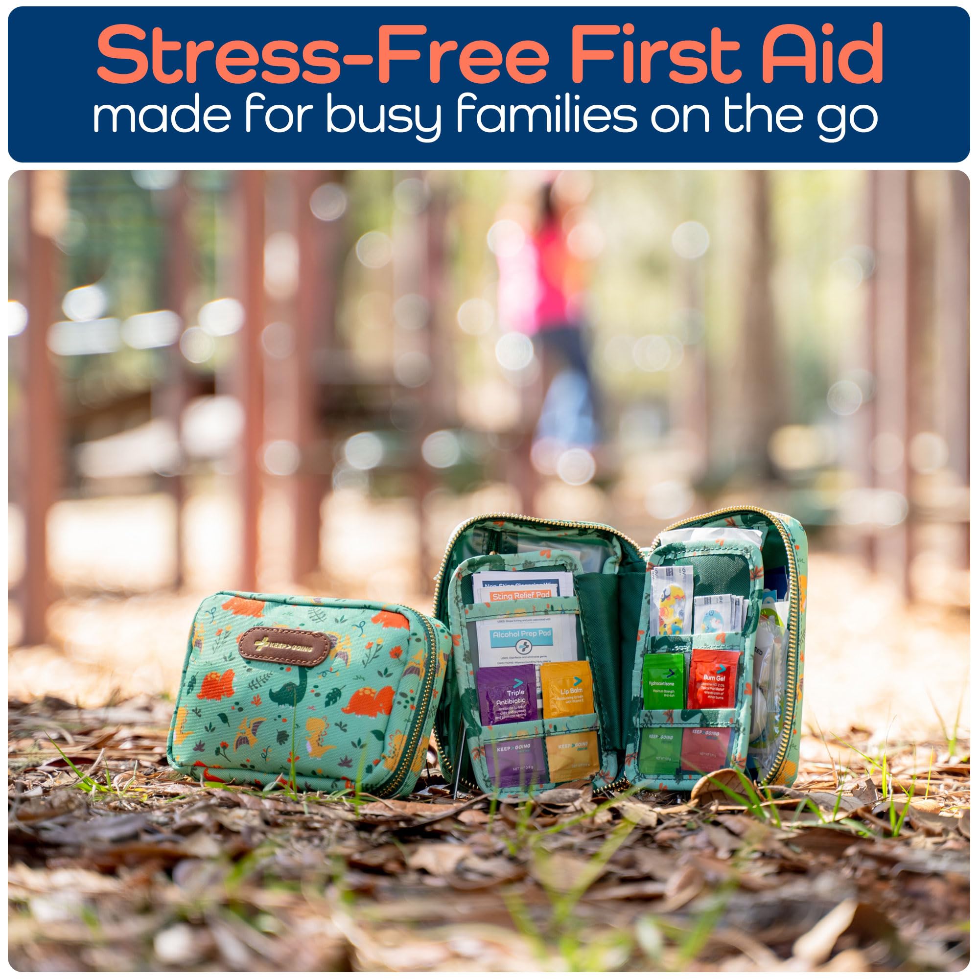 KeepGoing Travel First Aid Kit for Kids in diaper bag for baby care on the move