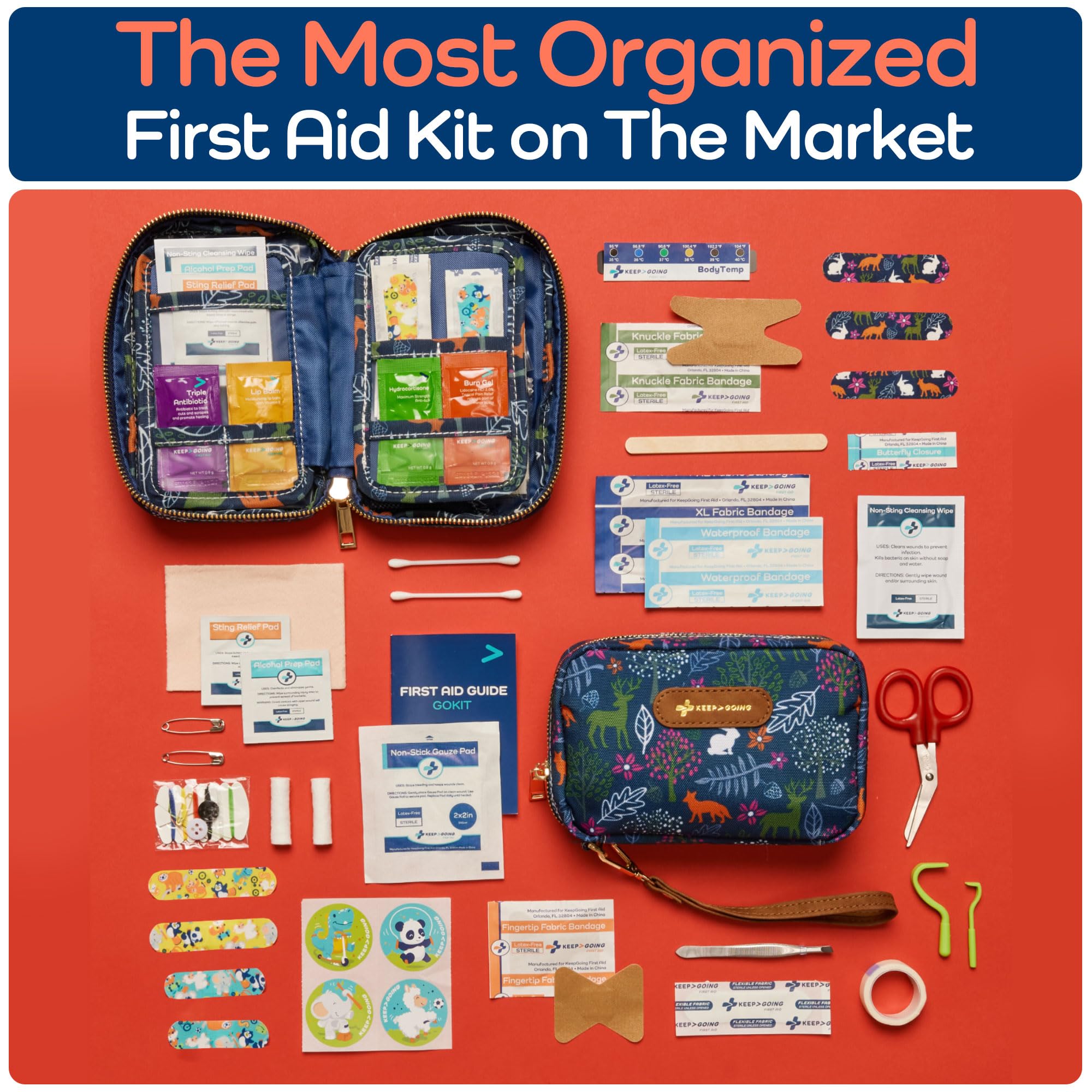 KEEP>GOING Water-resistant case keeps contents safe in bags and cars.