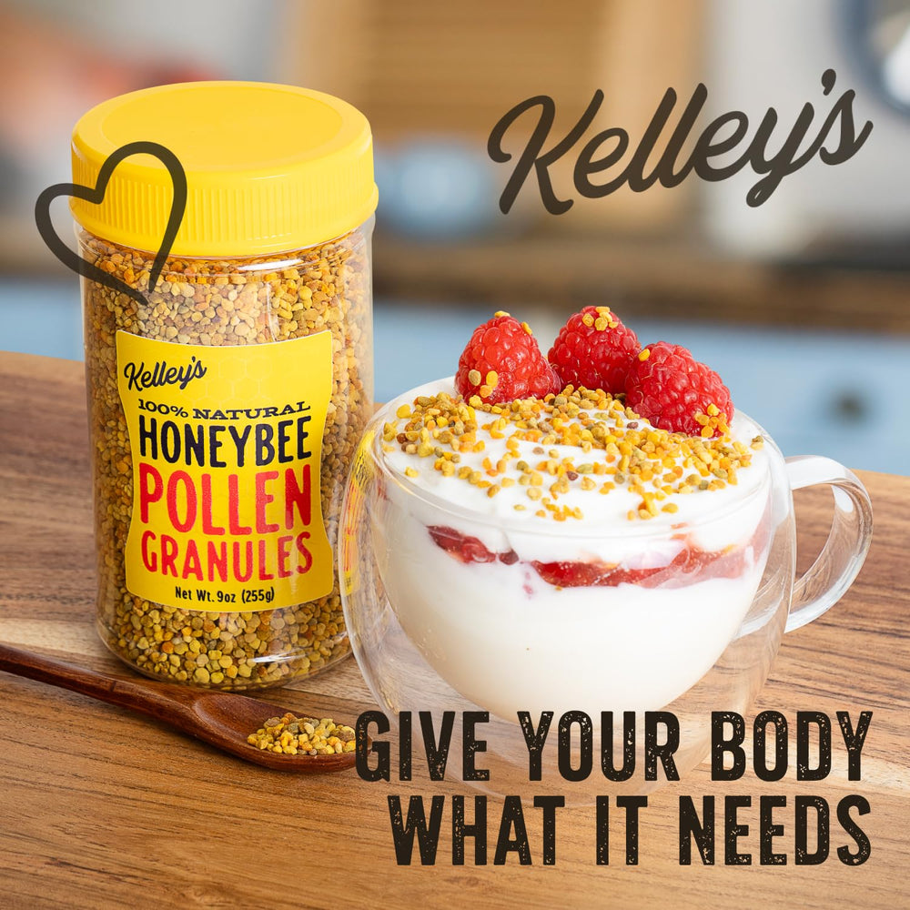 Kelley’s Bee Pollen gluten-free and non-GMO label supports dietary compatibility.
