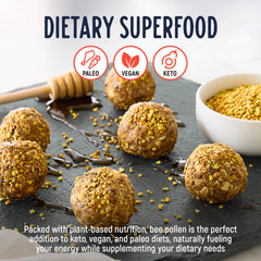 Kelley’s Bee Pollen sprinkled on smoothie demonstrates versatile use.