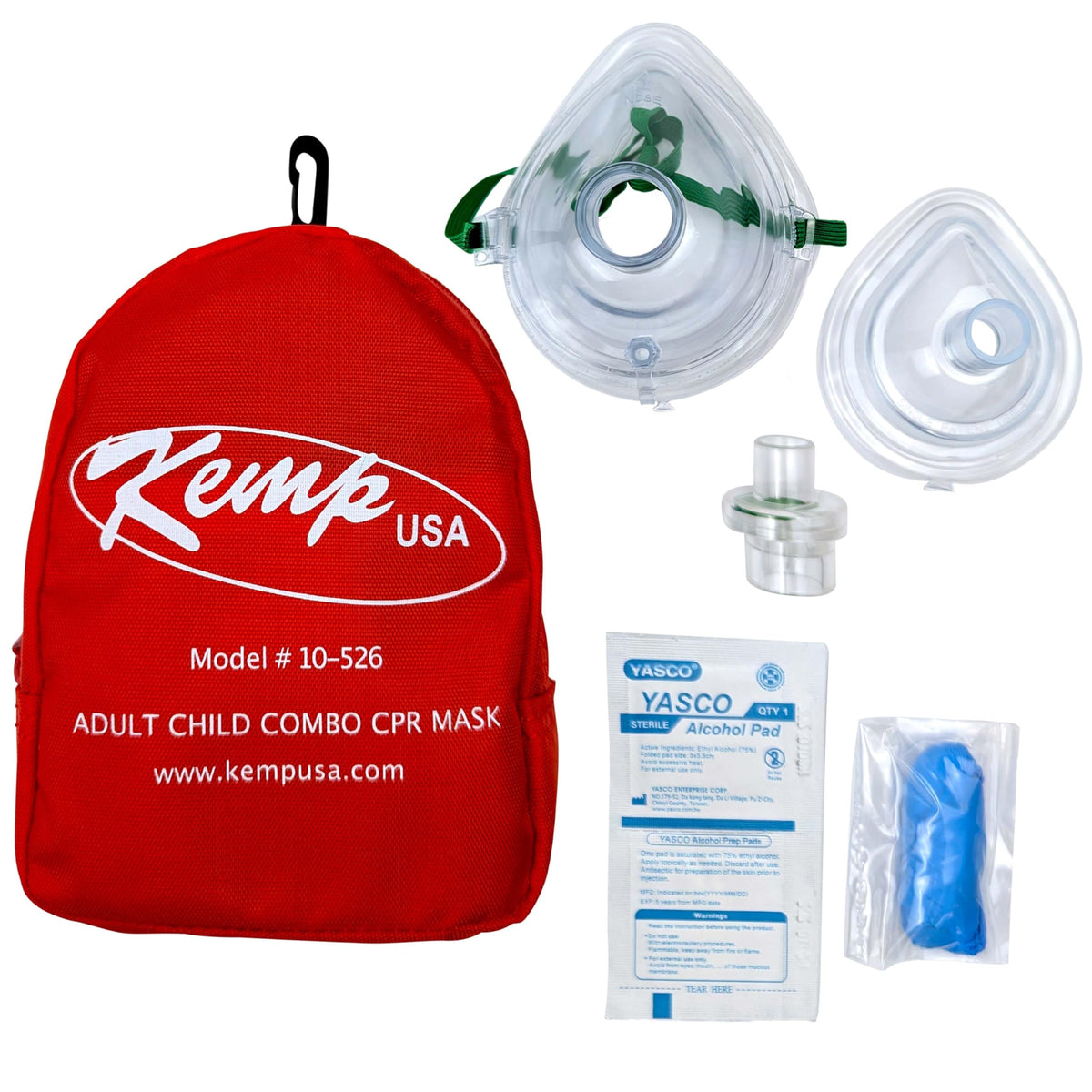 Kemp USA CPR mask for adults provides a protective barrier during rescue breaths.