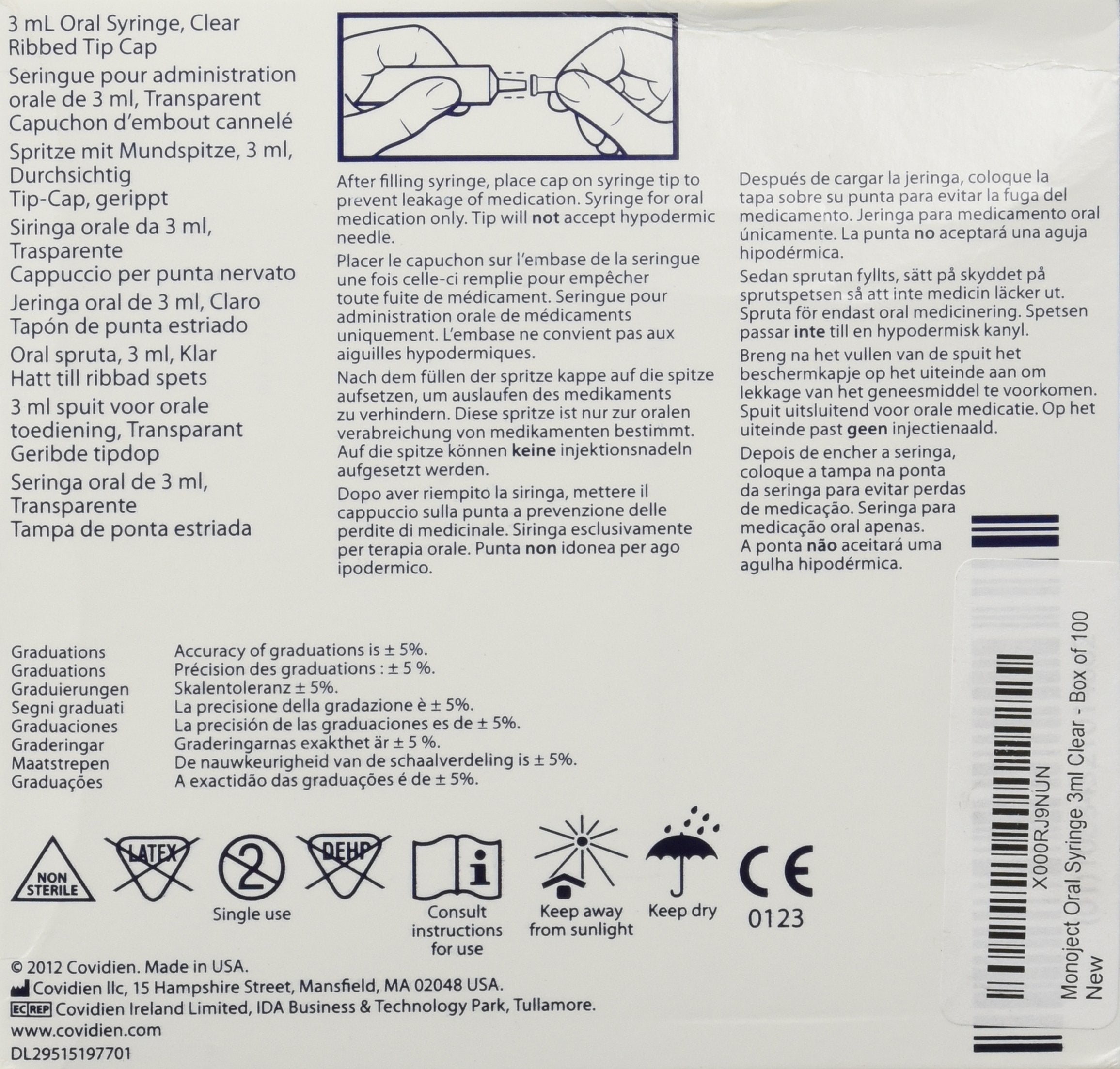 Kendall Monoject 3ml Clear syringe with tip caps sold separately demonstrates safe customization.