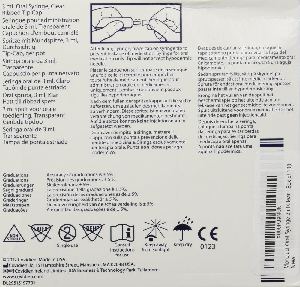 Kendall Monoject 3ml Clear syringe with tip caps sold separately demonstrates safe customization.