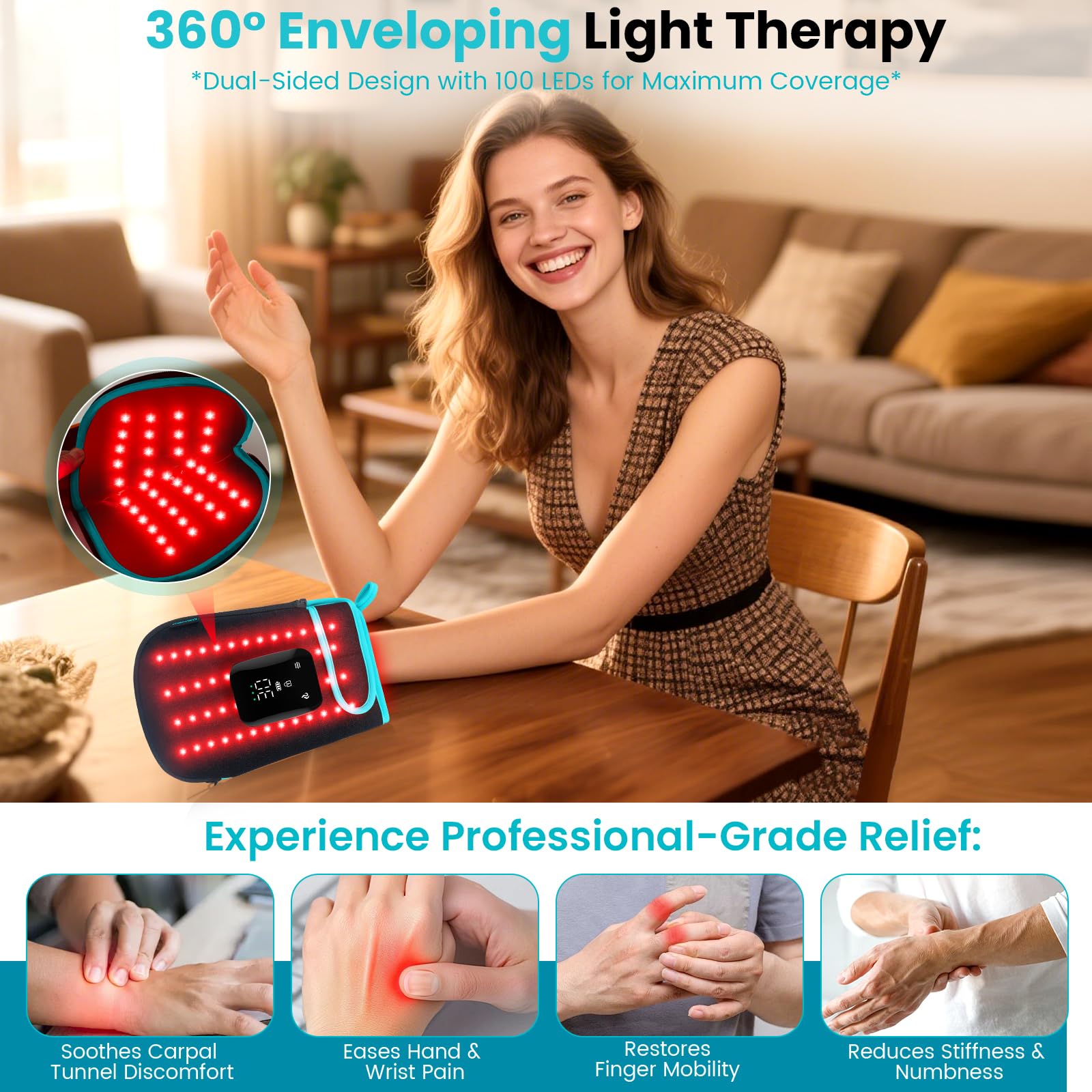 Five therapy modes offer customizable sessions to suit different needs.