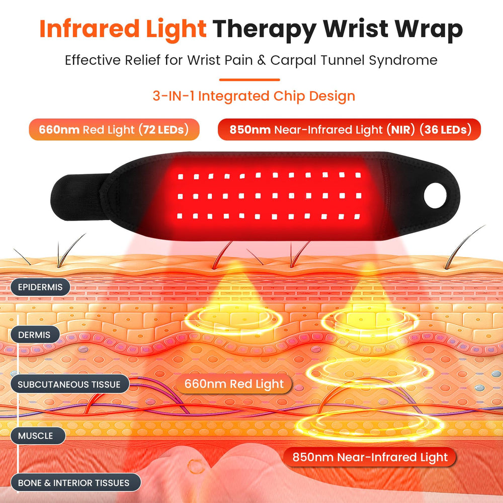 Keneo red light wristband enabling wireless use for uninterrupted sessions.