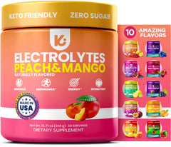 Keppi Electrolytes Peach Mango bottle pour for quick, zero-sugar hydration on the go.