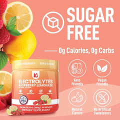 Keppi electrolytes powder raspberry lemonade ready in bottle for on the go