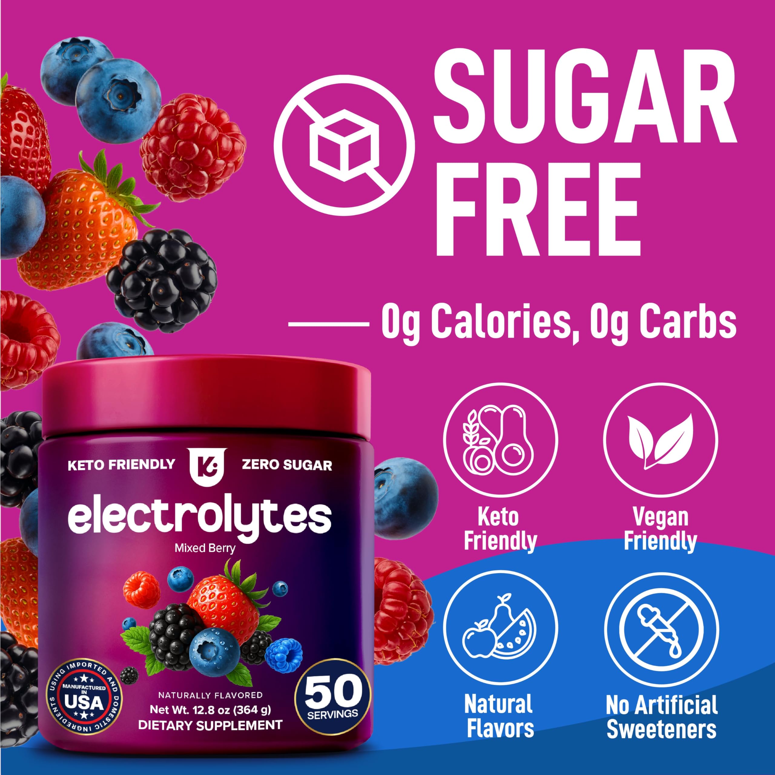 Keppi packaging front highlights sugar-free formula and keto-friendly electrolytes.