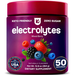 Keppi mixed berry electrolytes powder tub ideal for keto hydration.