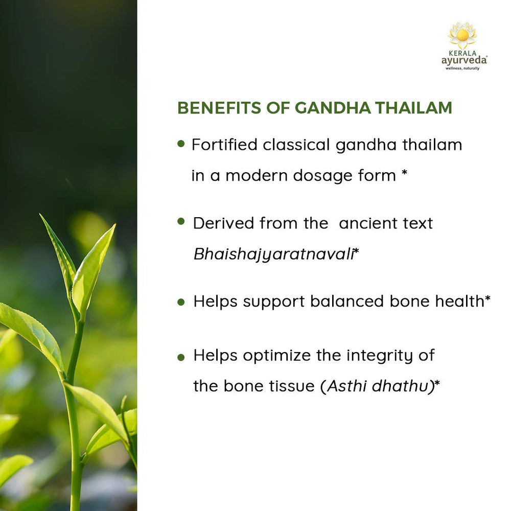 90-count Gandha Thailam Capsules bottle in a wellness routine.