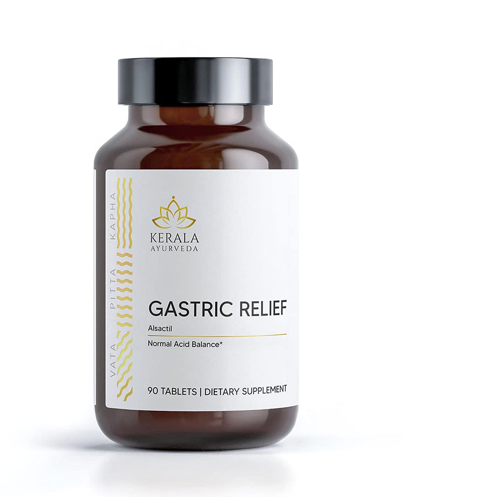 Kerala Ayurveda Gastric Relief tablets bottle showing packaging for digestive support