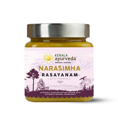 Kerala Ayurveda Narasimha Rasayanam jar view showing rich ghee-based tonic for daily nourishment
