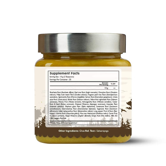 Kerala Ayurveda Sukumaram Ghritham label close-up highlighting traditional recipe supporting digestion.