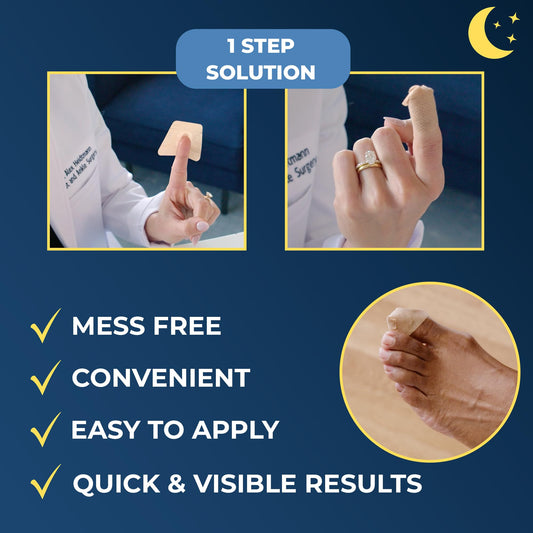 Kerasal Nighttime Renewal Patch on a toenail for overnight care.