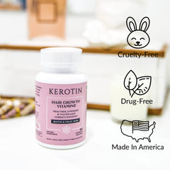 Kerotin vitamin blend bottle focused on D3, magnesium, and folic acid.