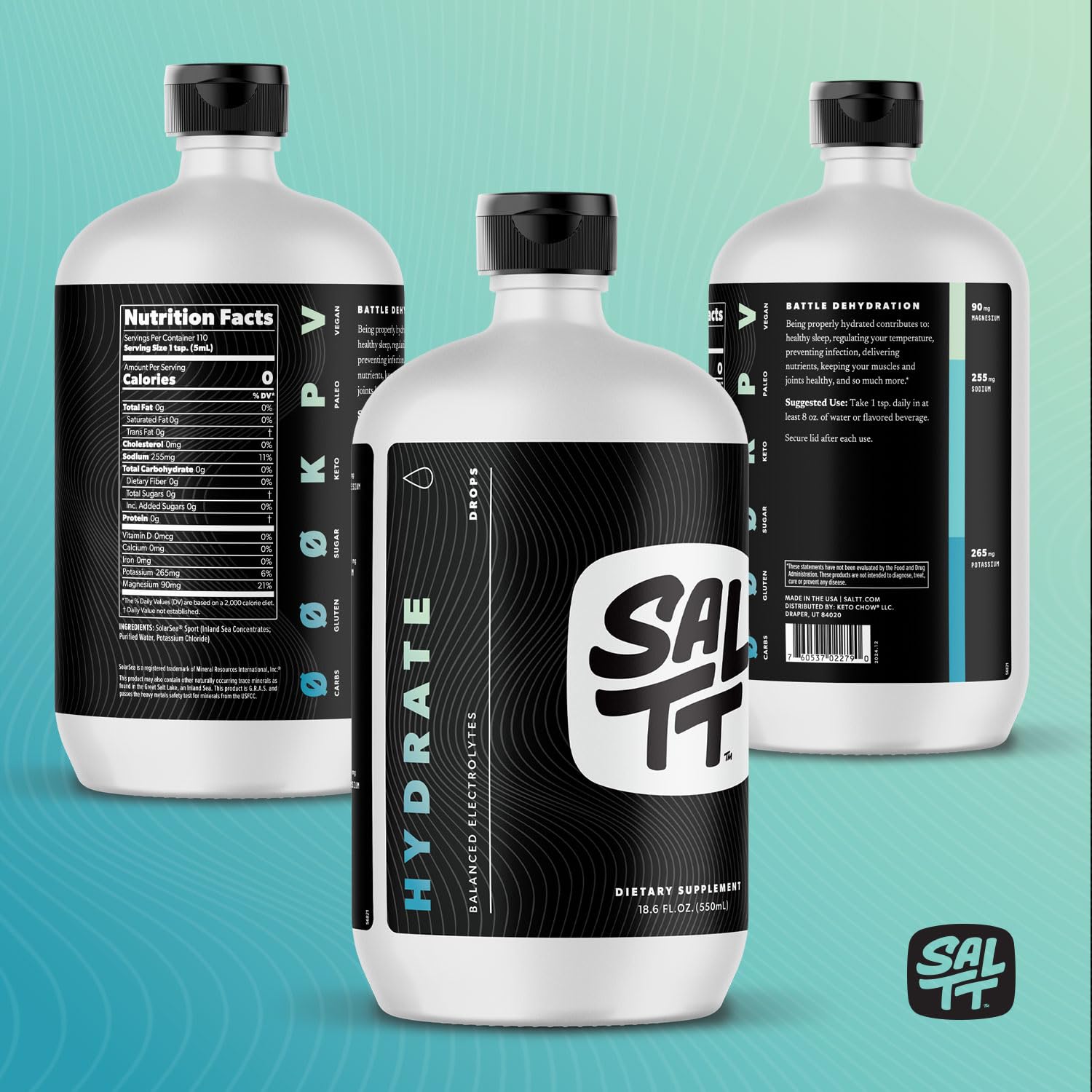 Keto Chow SALTT Hydrate packaging on store shelf.
