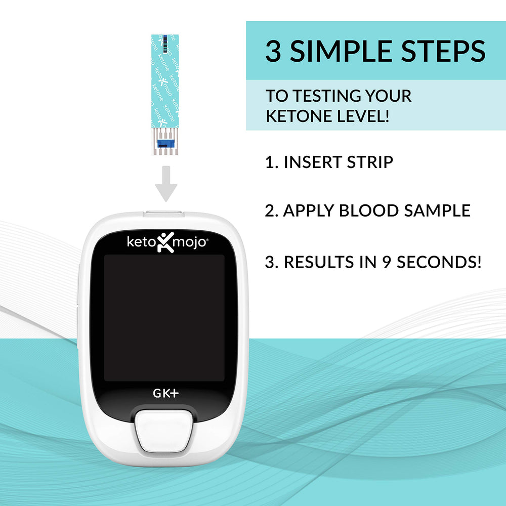 Keto-Mojo 120-strip pack featuring 60 glucose and 60 ketone tests