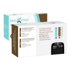 Keto-Mojo glucose strip close-up highlighting fast blood draw tip
