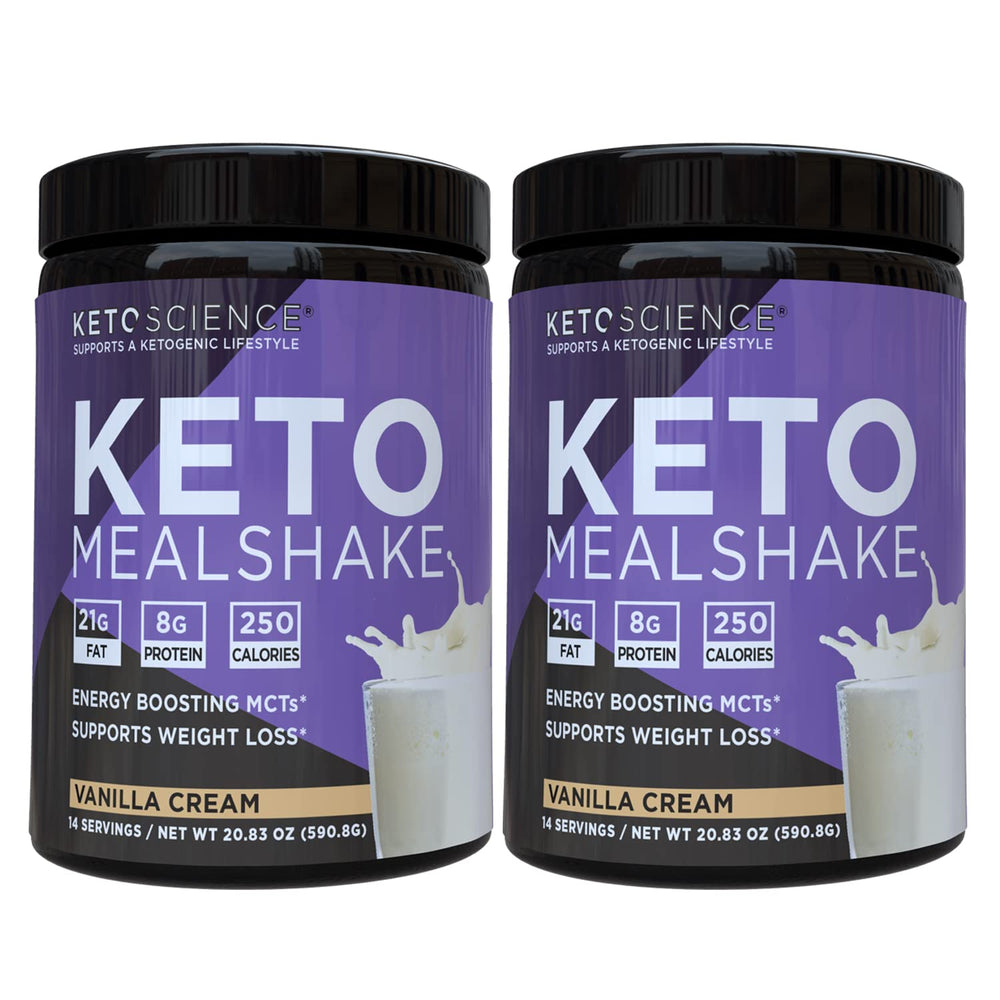 Keto Science Ketogenic Meal Shake vanilla tub for keto-friendly meal replacement.