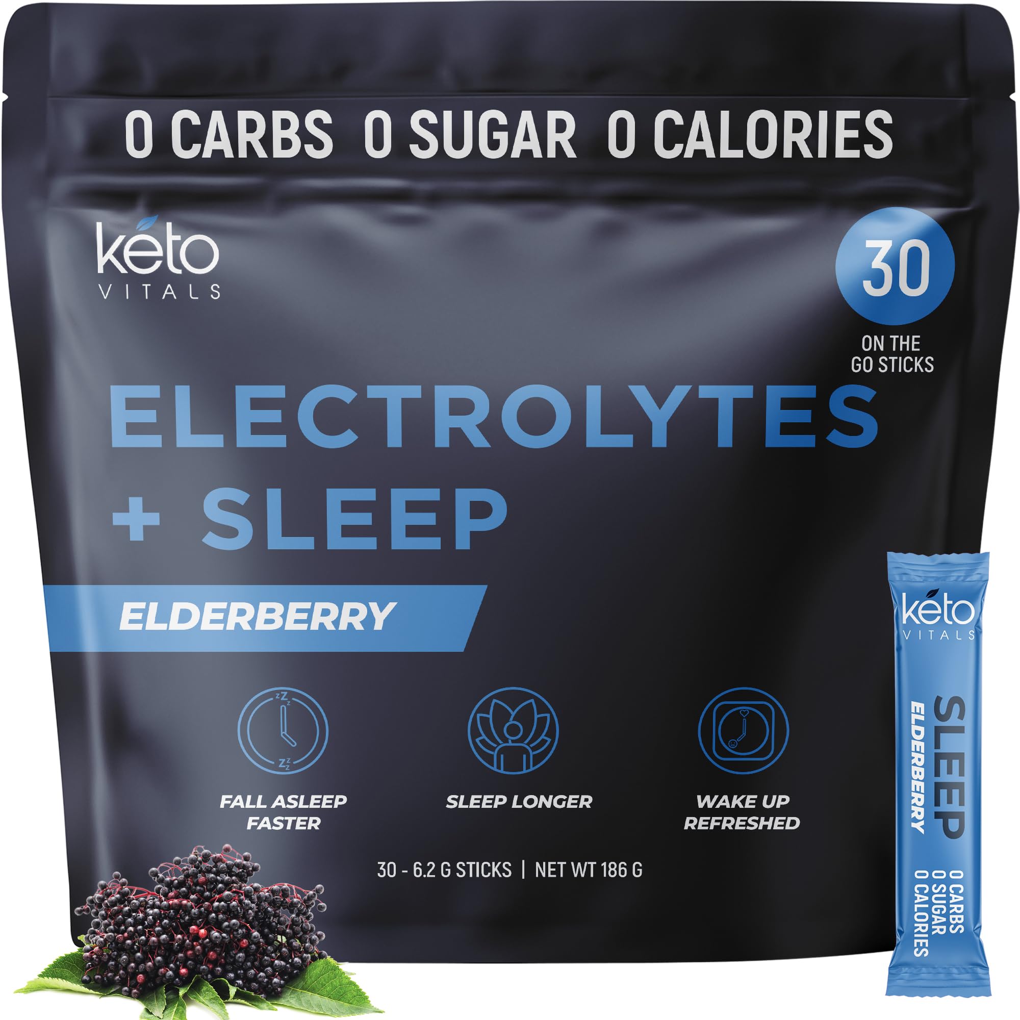 Keto Vitals Sleep Drink elderberry flavor packet ready for nighttime hydration.