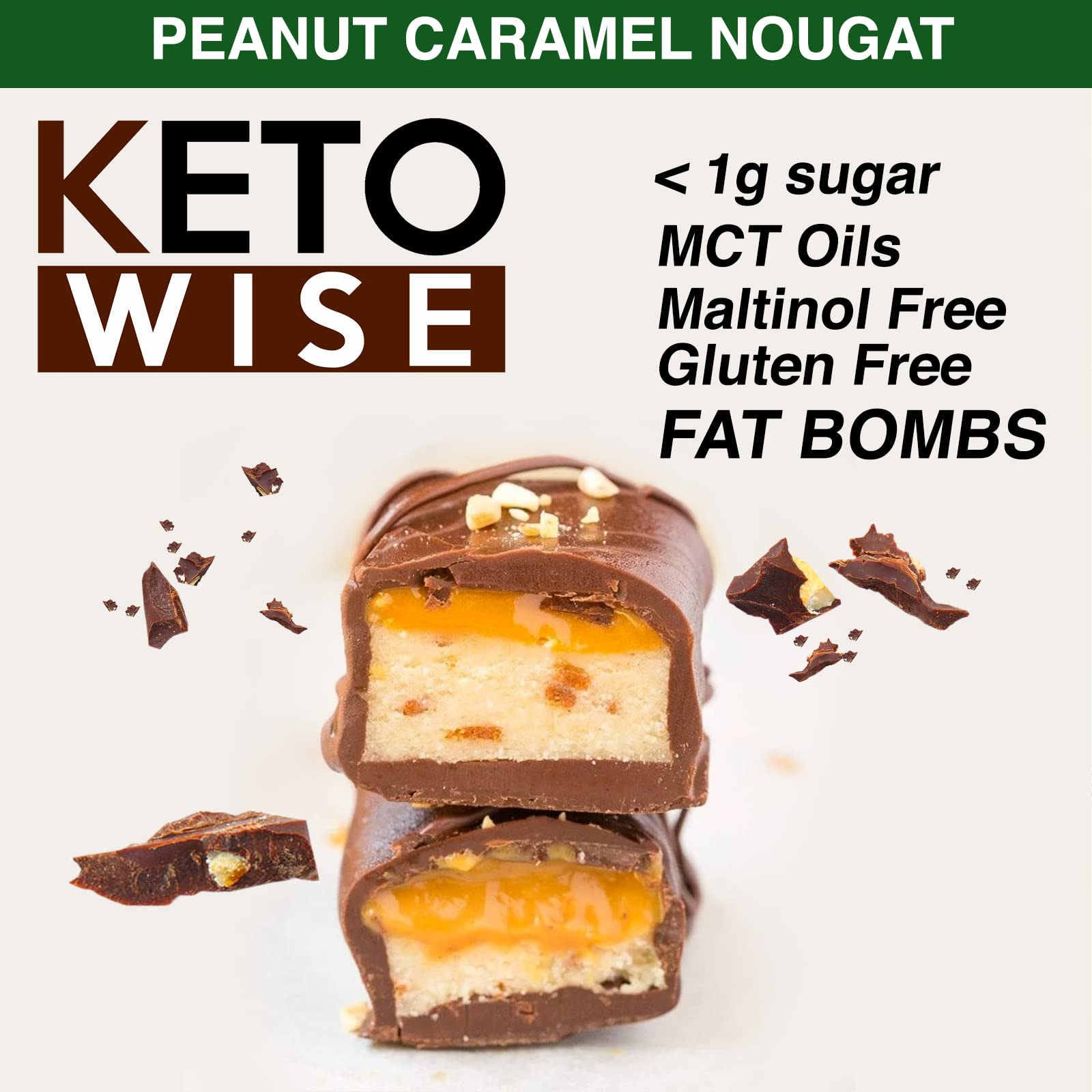 Keto Wise Fat Bombs packaged box featuring 16 two-piece portions.
