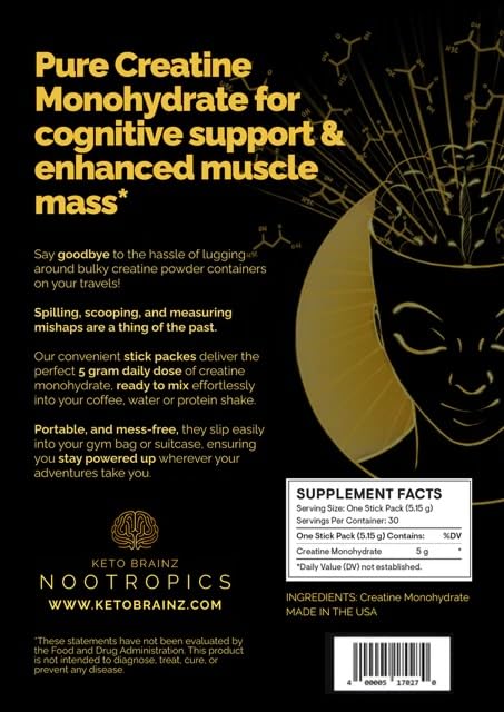 Keto Brainz Creatine stick pack on the go for mess-free dosing