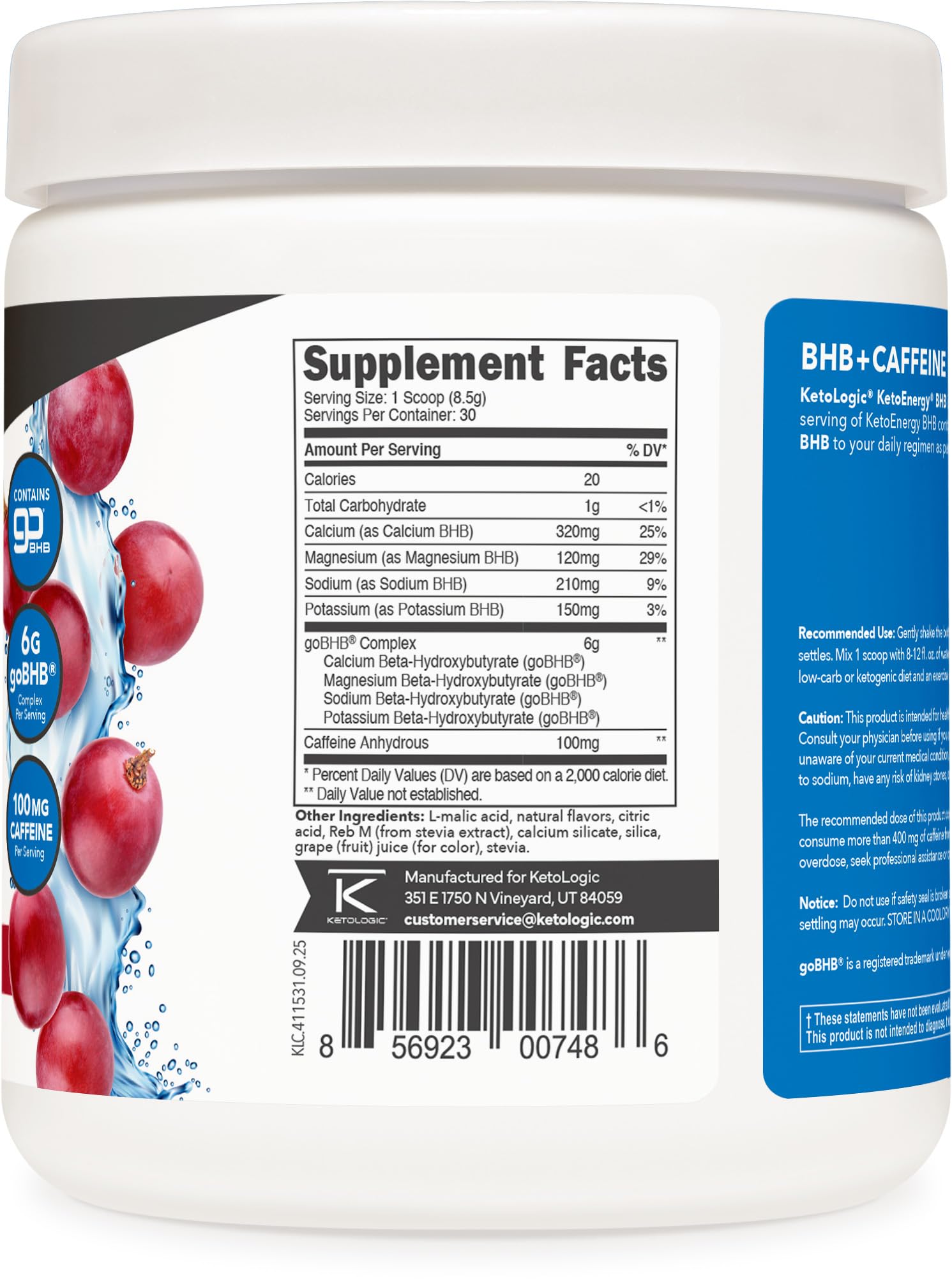 Pour-ready serving setup showing Ketologic KetoEnergy in grape, supporting focus during workouts.