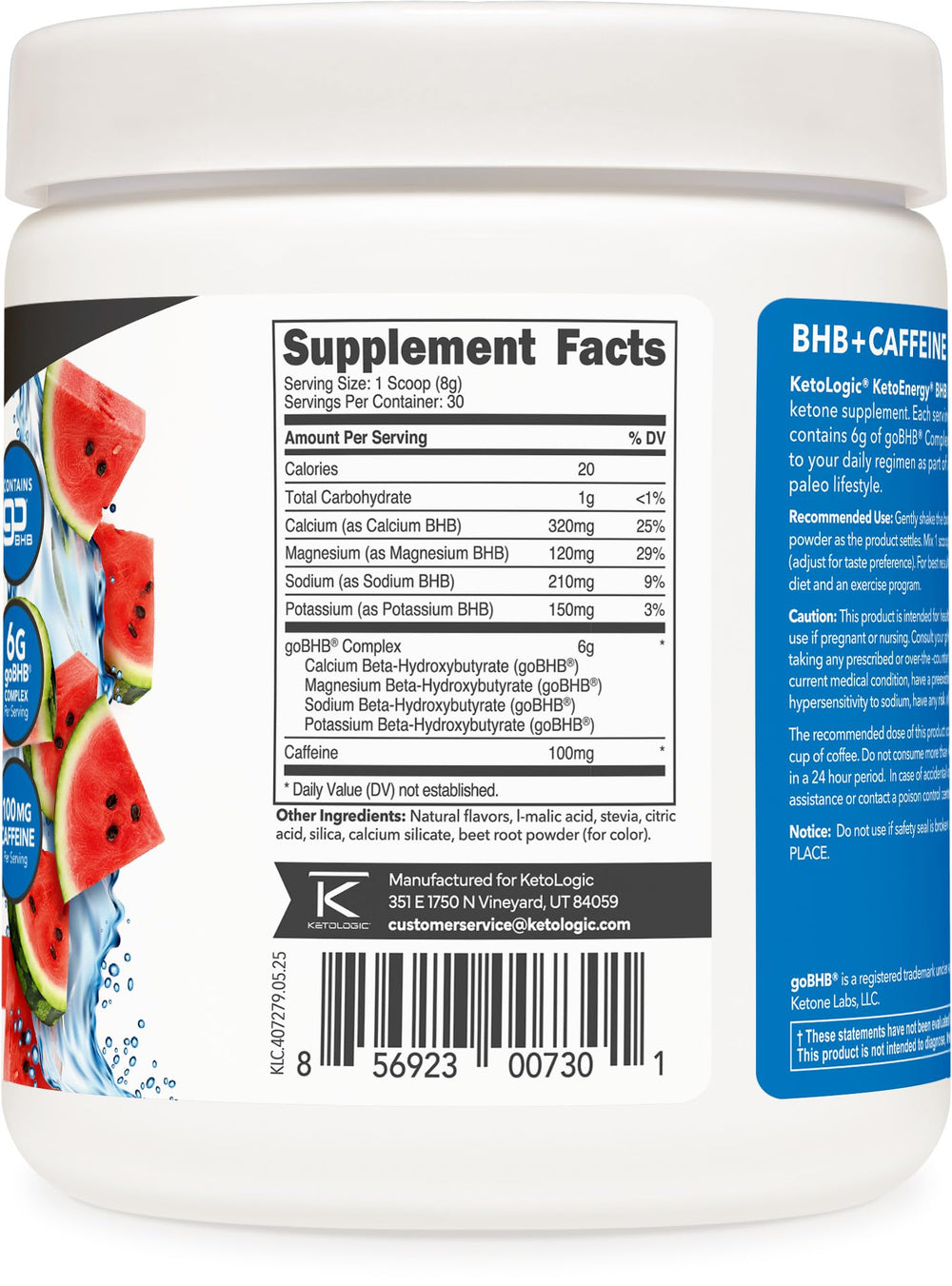 Ketologic KetoEnergy ingredients close-up showing BHB and caffeine