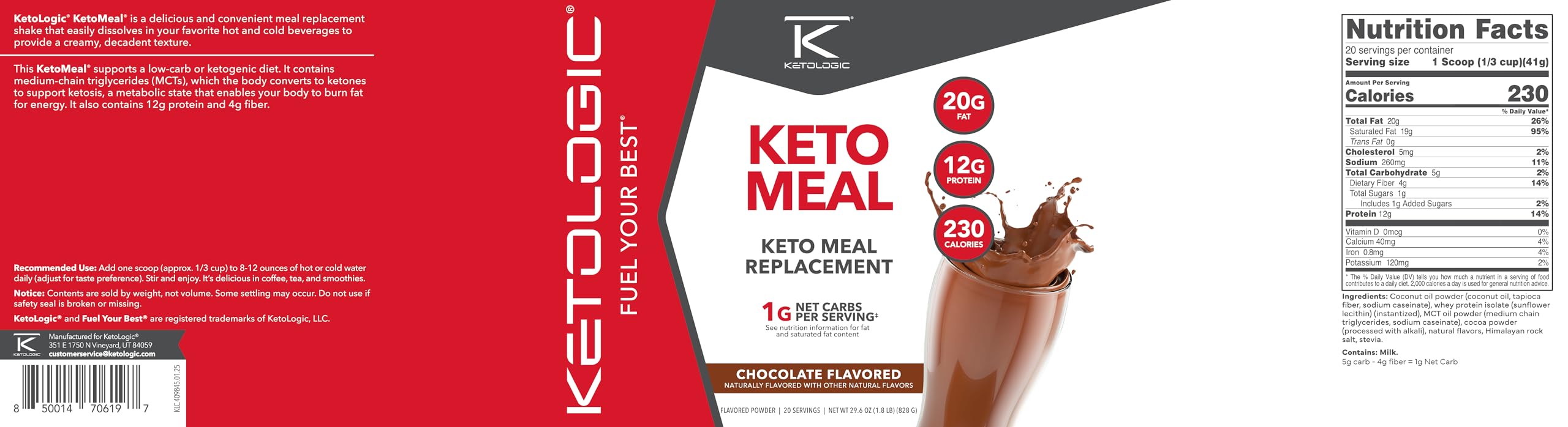 Ketologic KetoMeal 20 servings label implies long-term keto support.