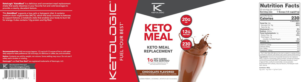 Ketologic KetoMeal 20 servings label implies long-term keto support.