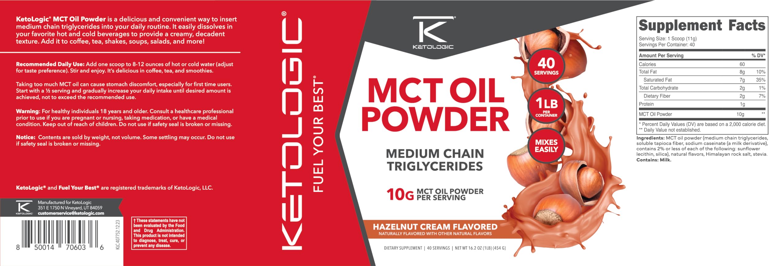 Ketologic MCT powder Hazelnut Cream kitchen scene shows everyday use
