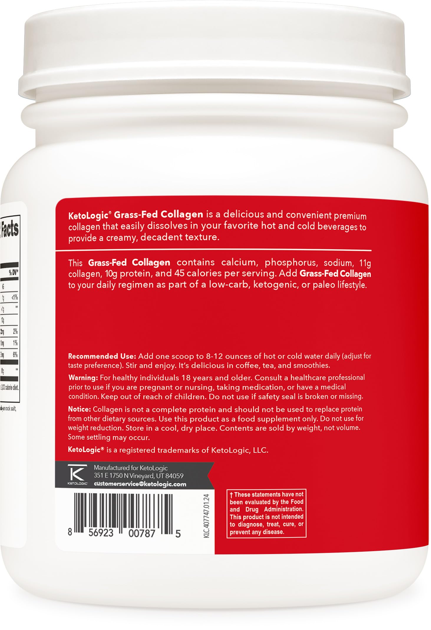 Ketologic vanilla collagen powder dissolves smoothly in coffee for creamy texture