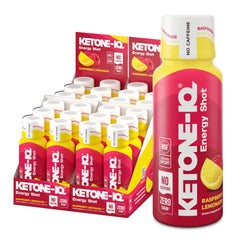 Ketone-IQ No Caffeine Raspberry Lemonade bottle on desk signaling steady energy