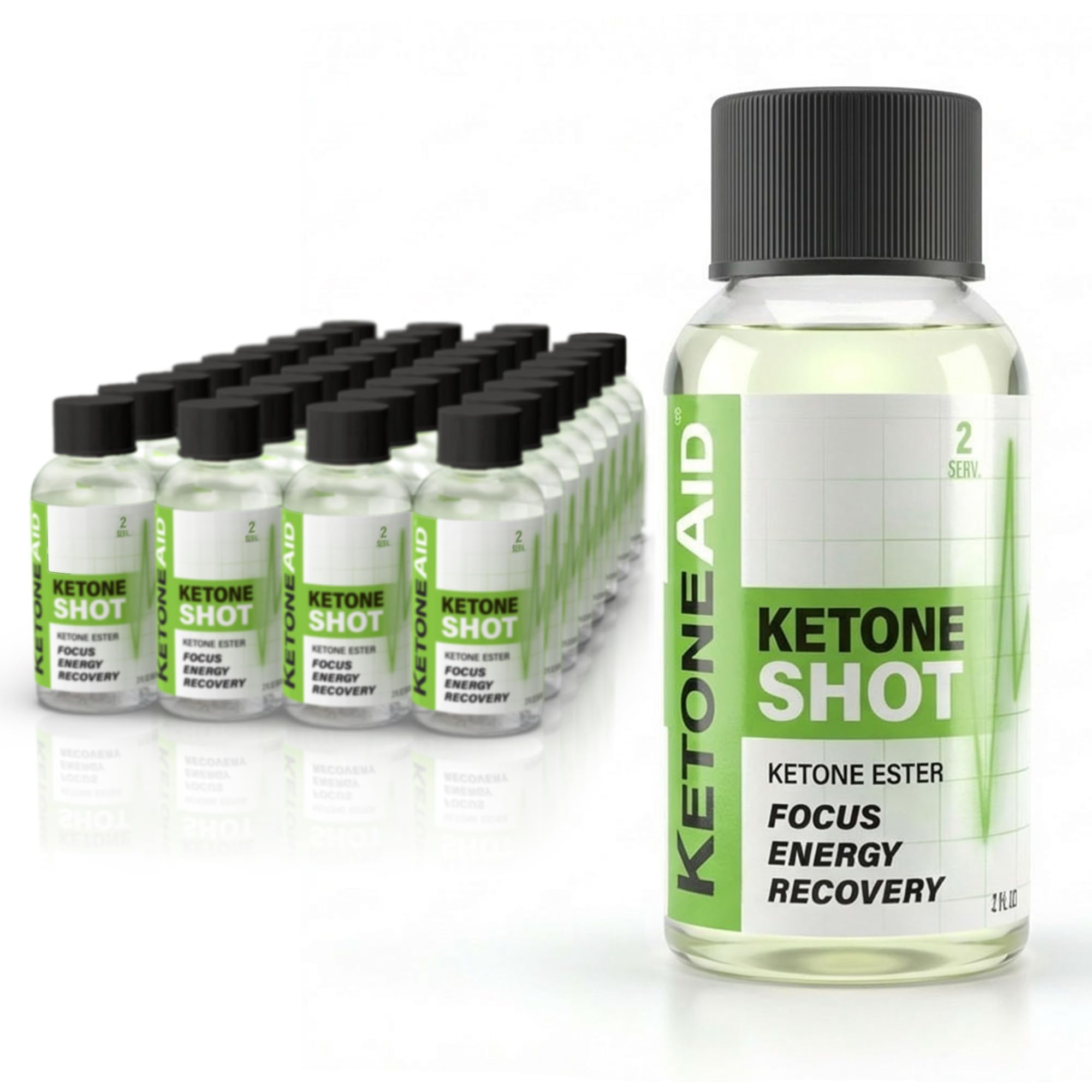 KetoneAid Ketone Shot 60ml bottle shows clean energy without sugar.