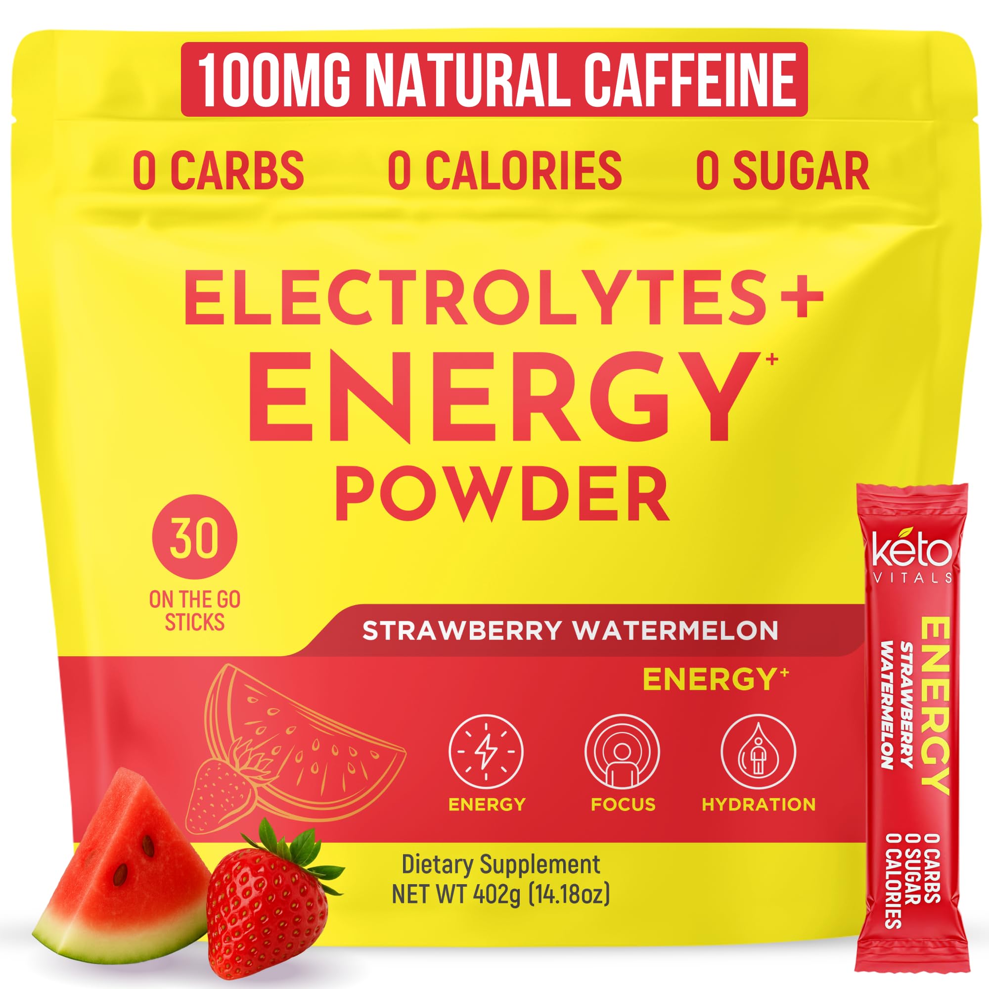 Keto Vitals strawberry watermelon electrolytes packaging for keto-friendly hydration and flavor