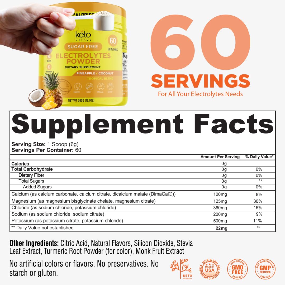 Keto Vitals Electrolytes drink glass highlights refreshing pineapple coconut flavor and hydration