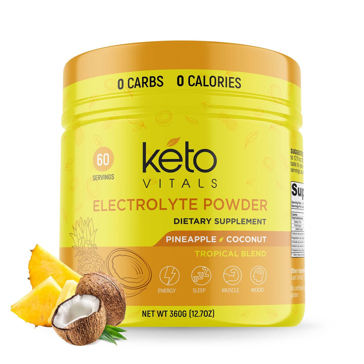 Keto Vitals Electrolytes Pineapple Coconut bottle supports keto hydration after workouts