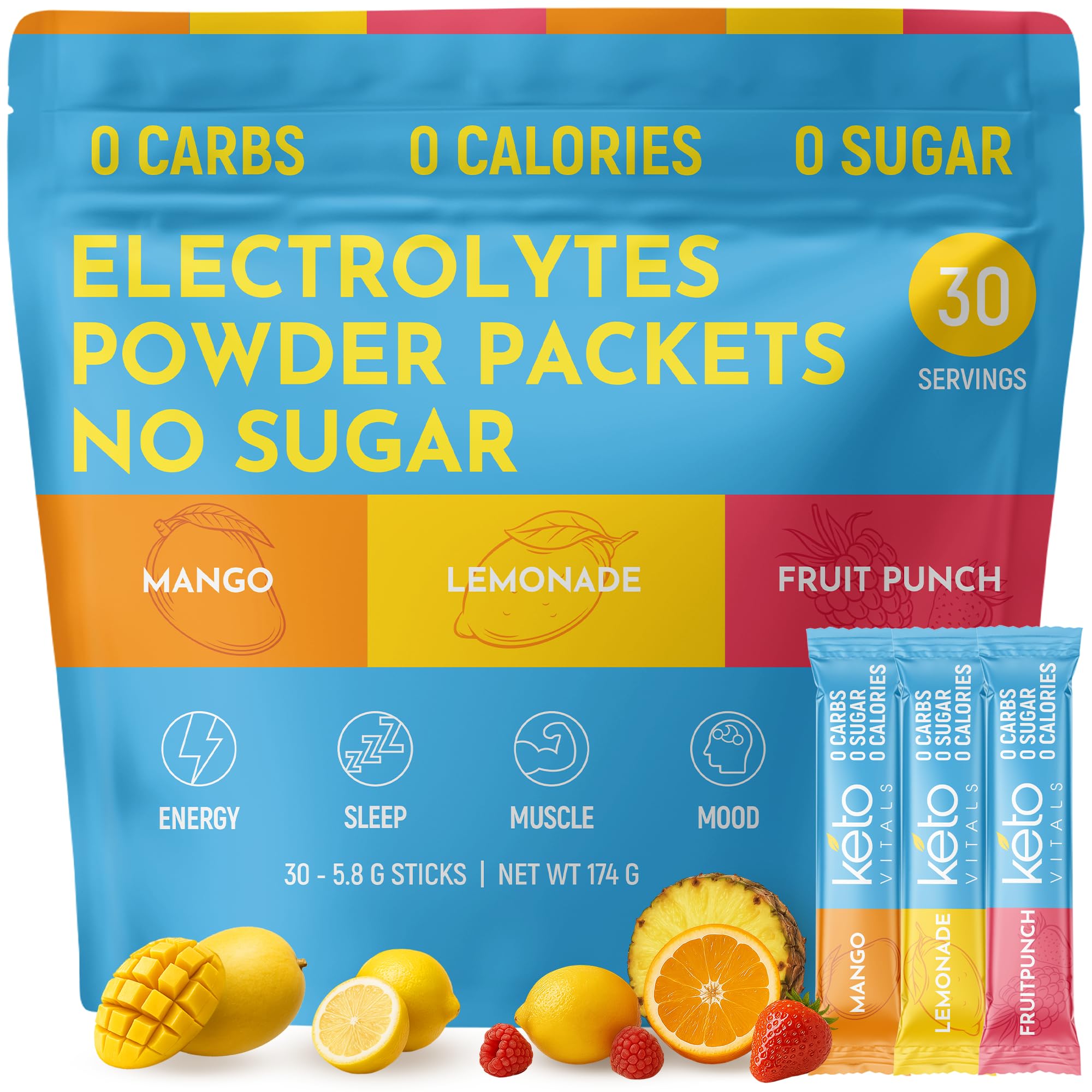 Keto Vitals Original Electrolytes packets in a collection box for keto hydration on the go.