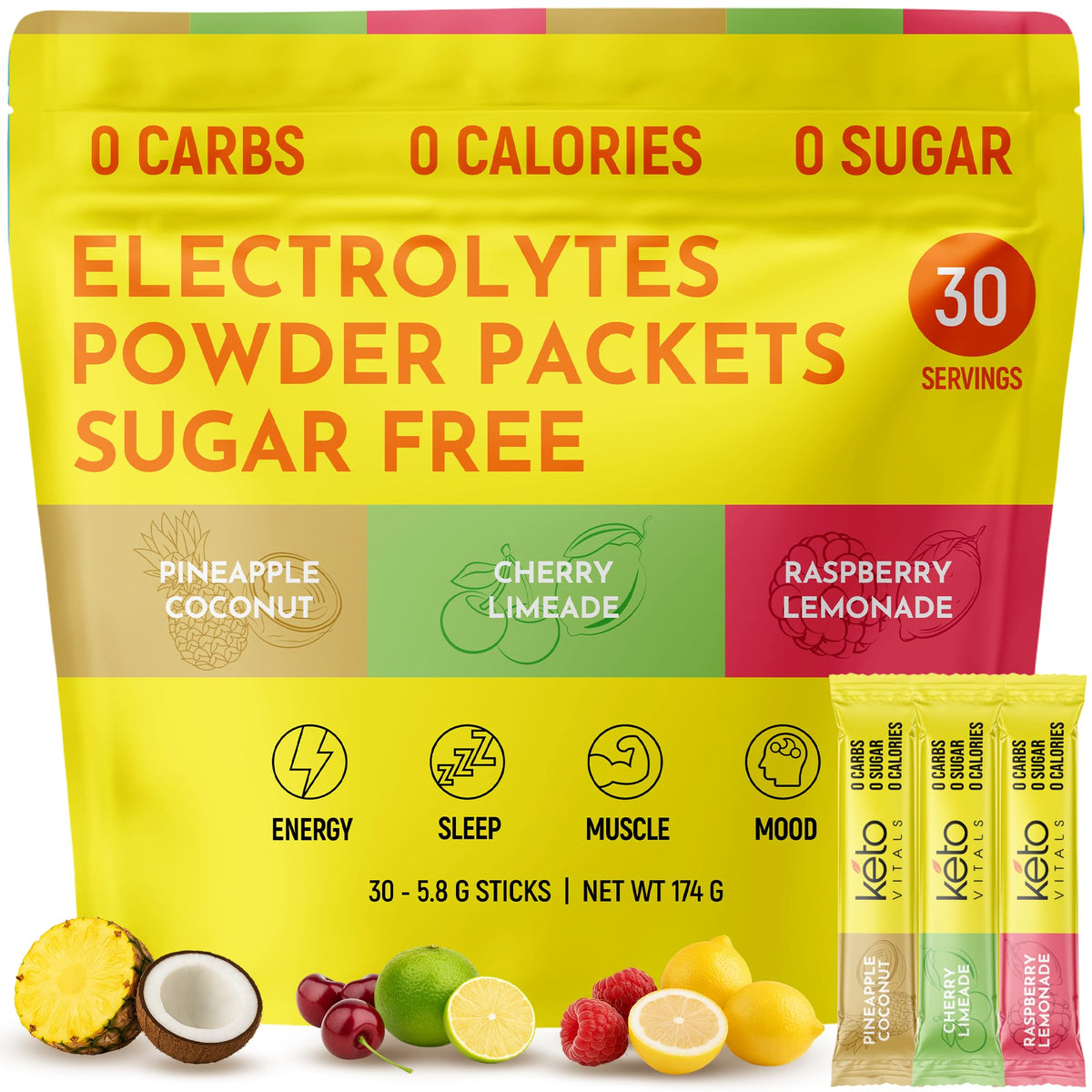 Keto Vitals Tropical Electrolytes stick packs ready for on-the-go hydration.