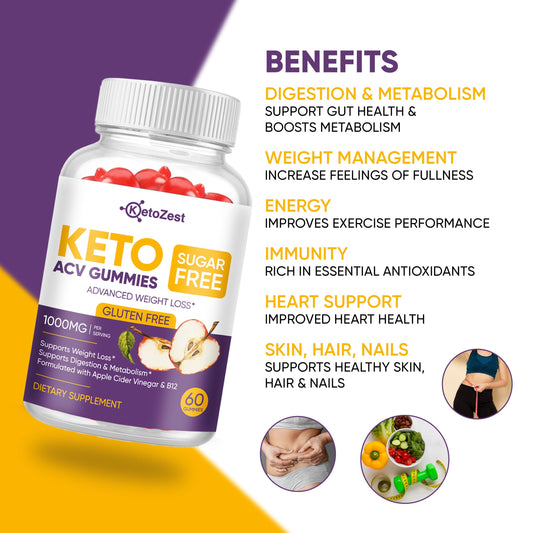 KetoZest Keto ACV Gummies bottle back view with nutrition details.