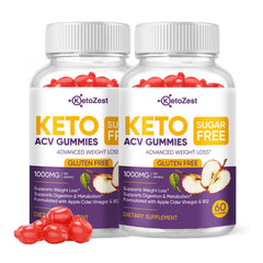 KetoZest Keto ACV Gummies bottle front view showing sugar-free, gluten-free formula.