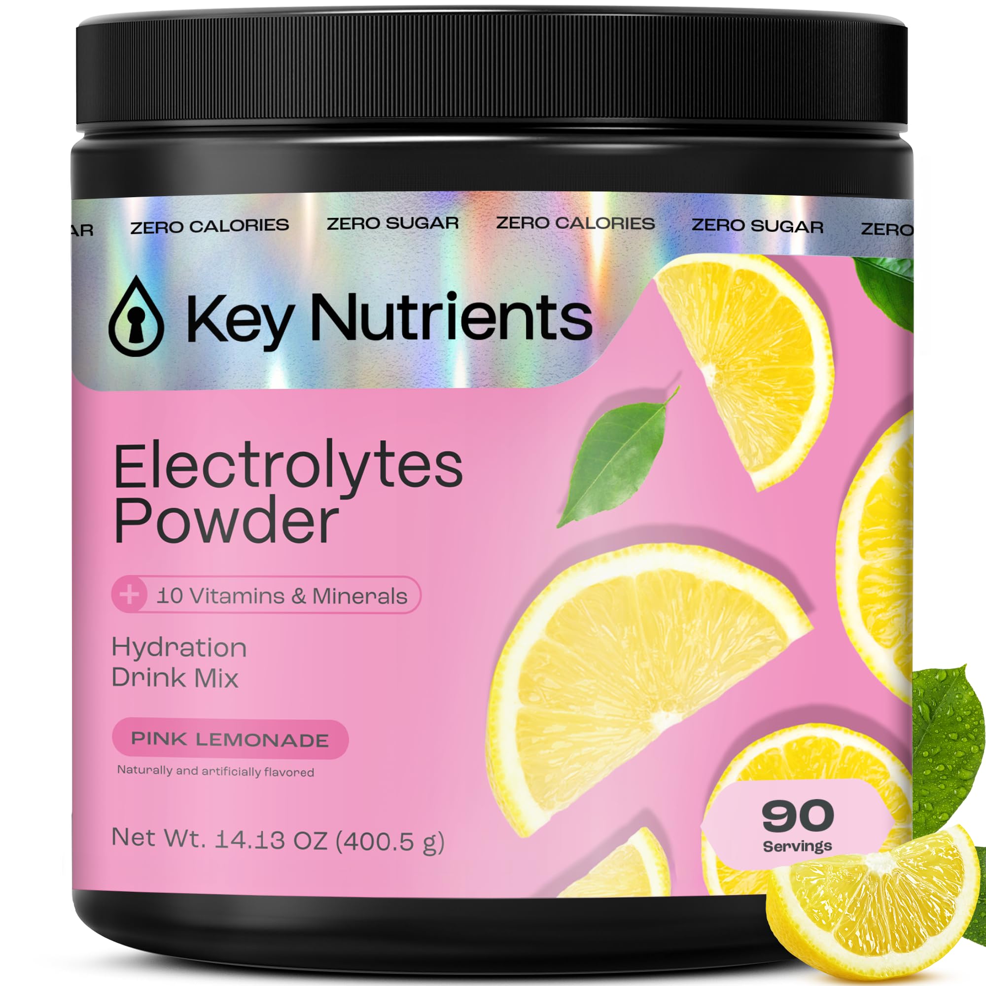 KEY NUTRIENTS pink lemonade electrolyte bottle ready for on-the-go hydration.