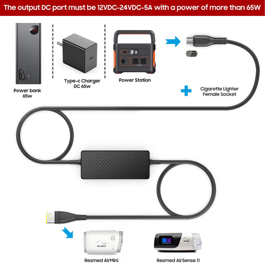 KFD AirSense 11 65W DC power cord provides steady energy for CPAP sessions