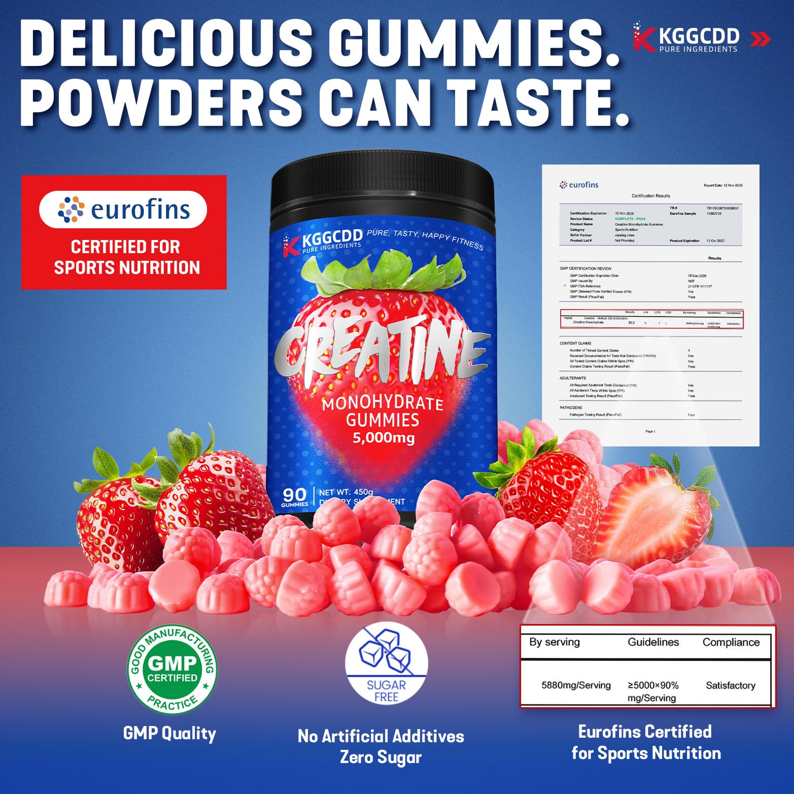 KGGCDD Creatine Gummies serving plate, ready-to-take for endurance days.