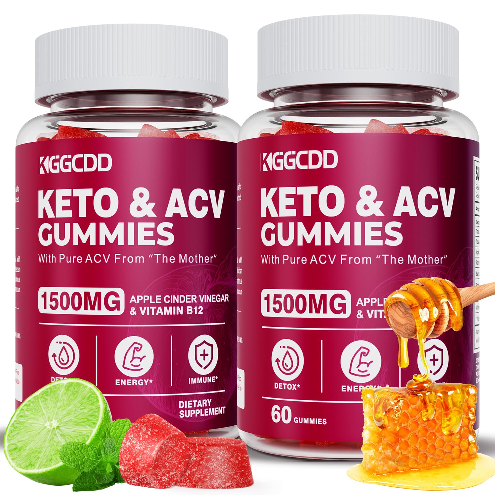 KGGCDD Keto ACV Gummies bottle displaying 1500mg per serving for daily wellness