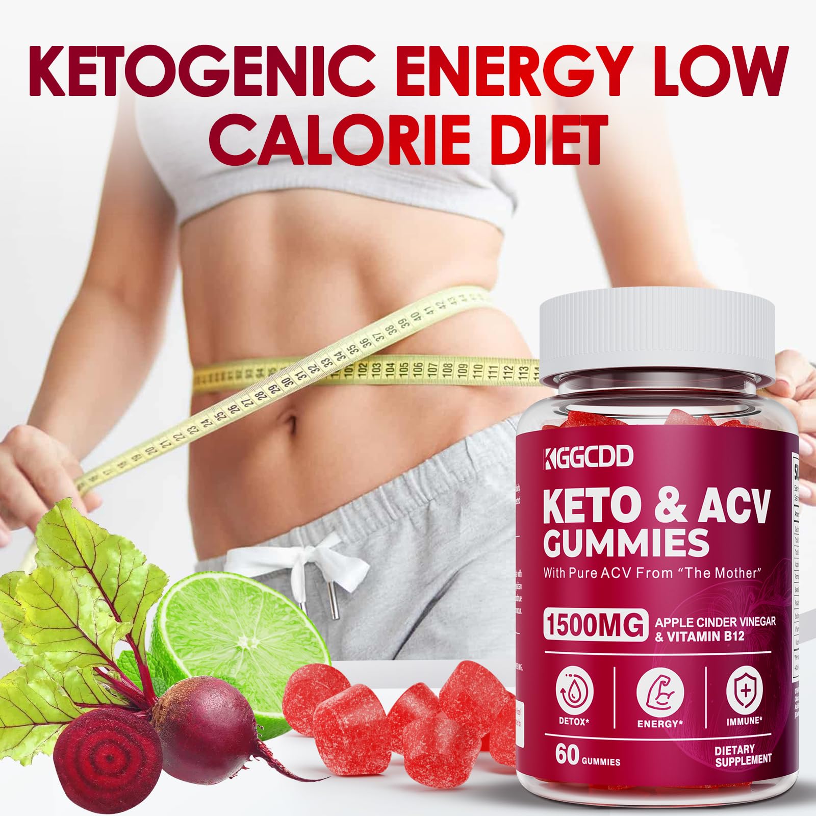 KGGCDD Keto ACV Gummies Extreme1500MG bottle top view showing compact packaging for easy storage.