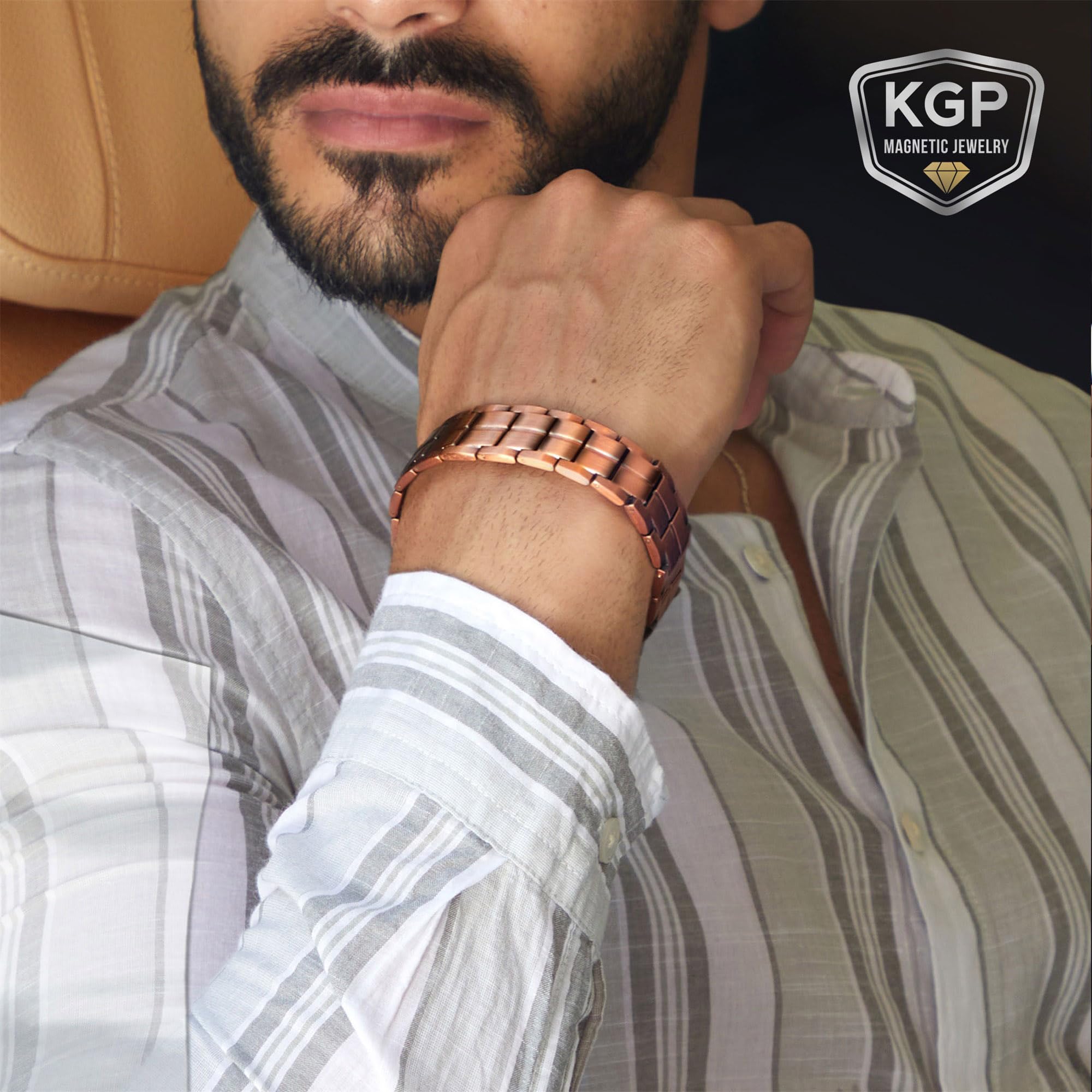 KGP copper bracelet adjustable length with included sizing tool for a perfect fit.