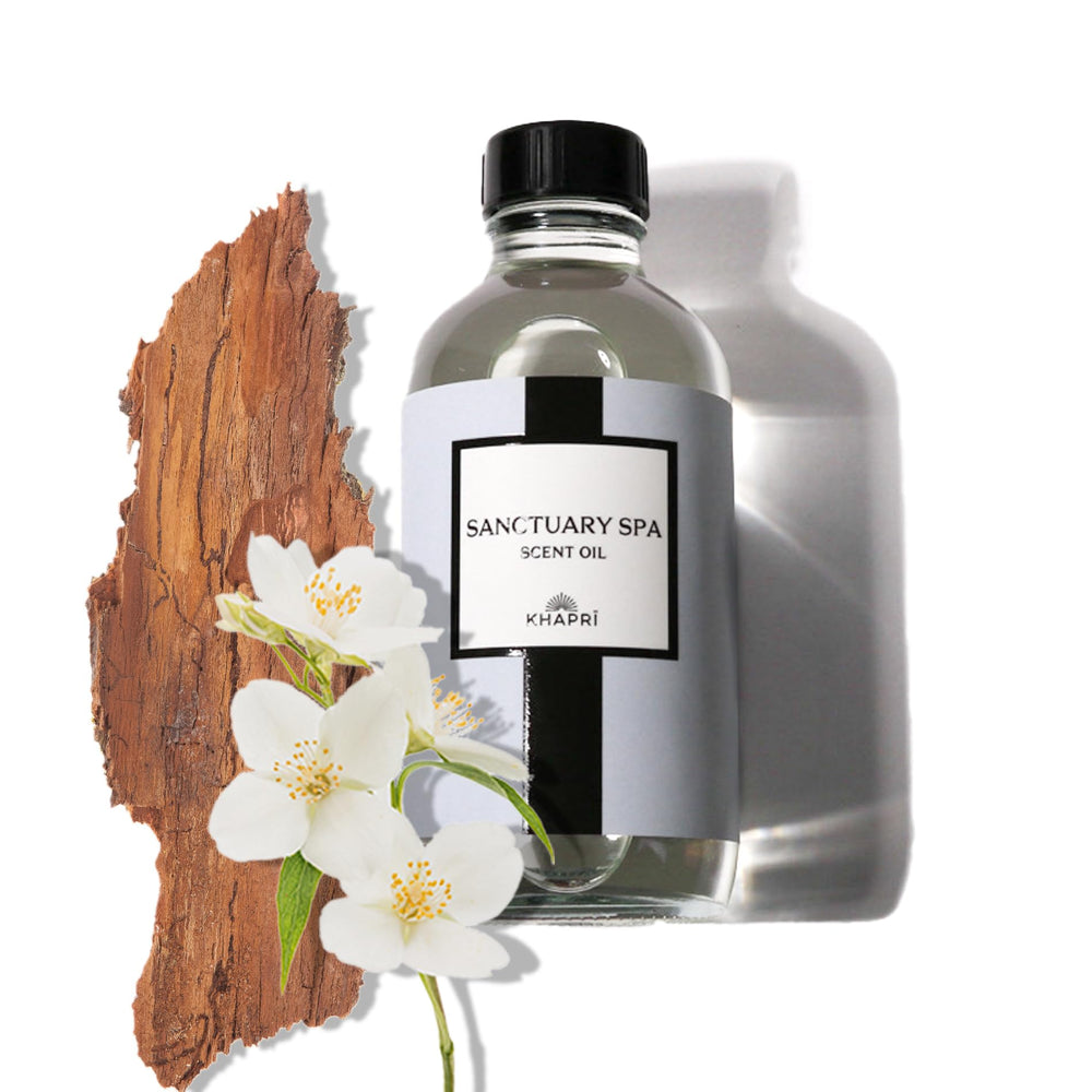 KHAPRI Sanctuary Spa Scent 150ml bottle on a coffee table