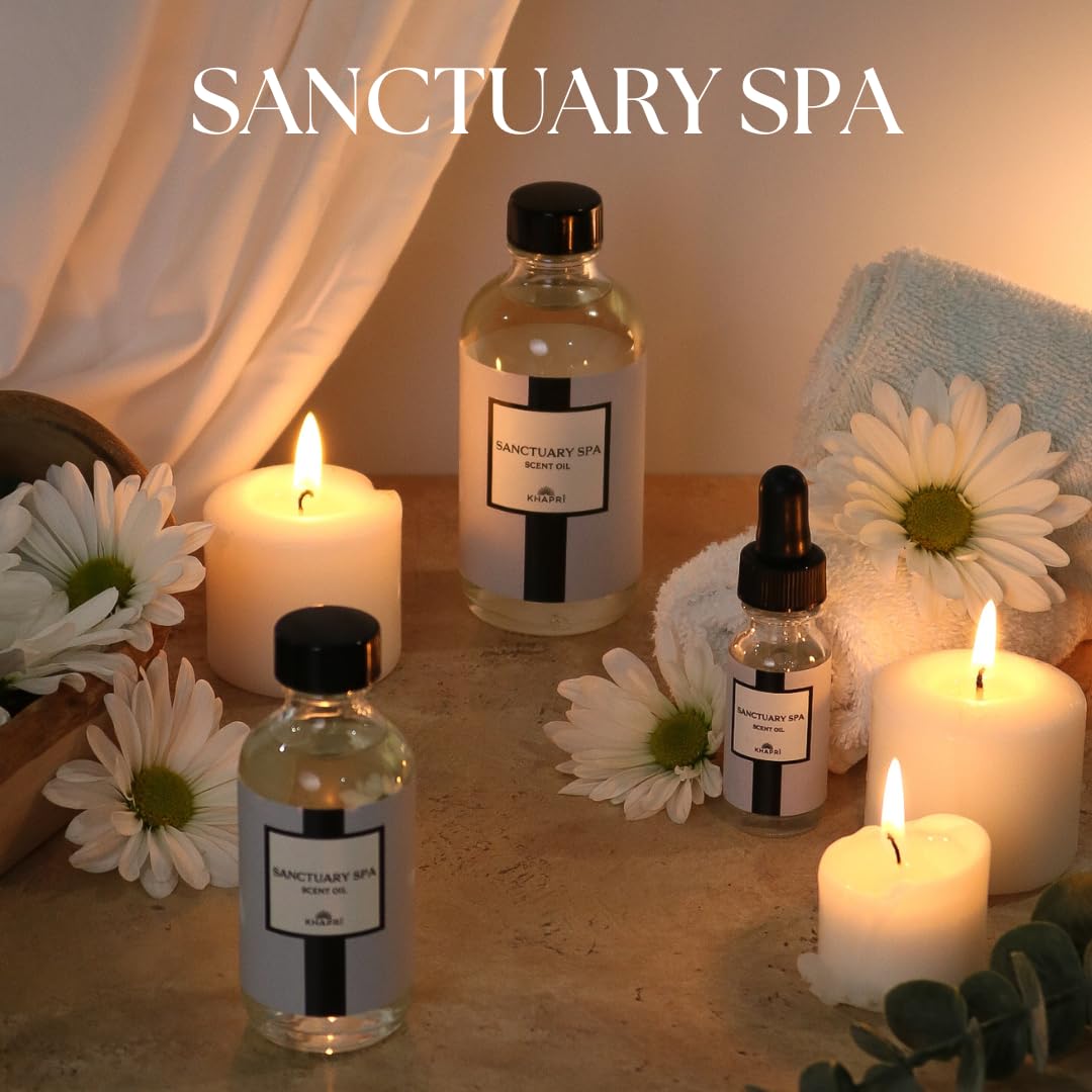 KHAPRI Sanctuary Spa Scent label closeup reveals white-tea notes.
